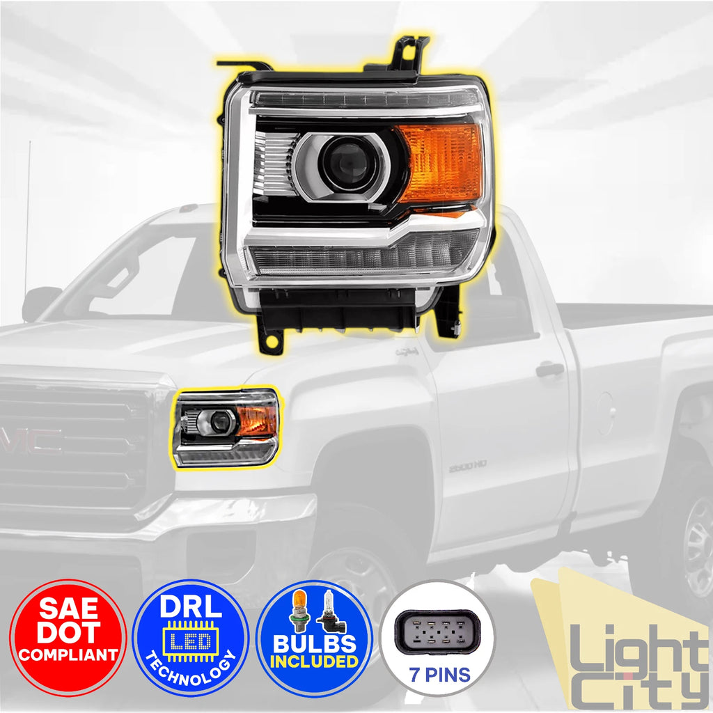 Halogen Headlight with LED DRL Driver LH for GMC Sierra 2500HD/3500HD (2015–2018)