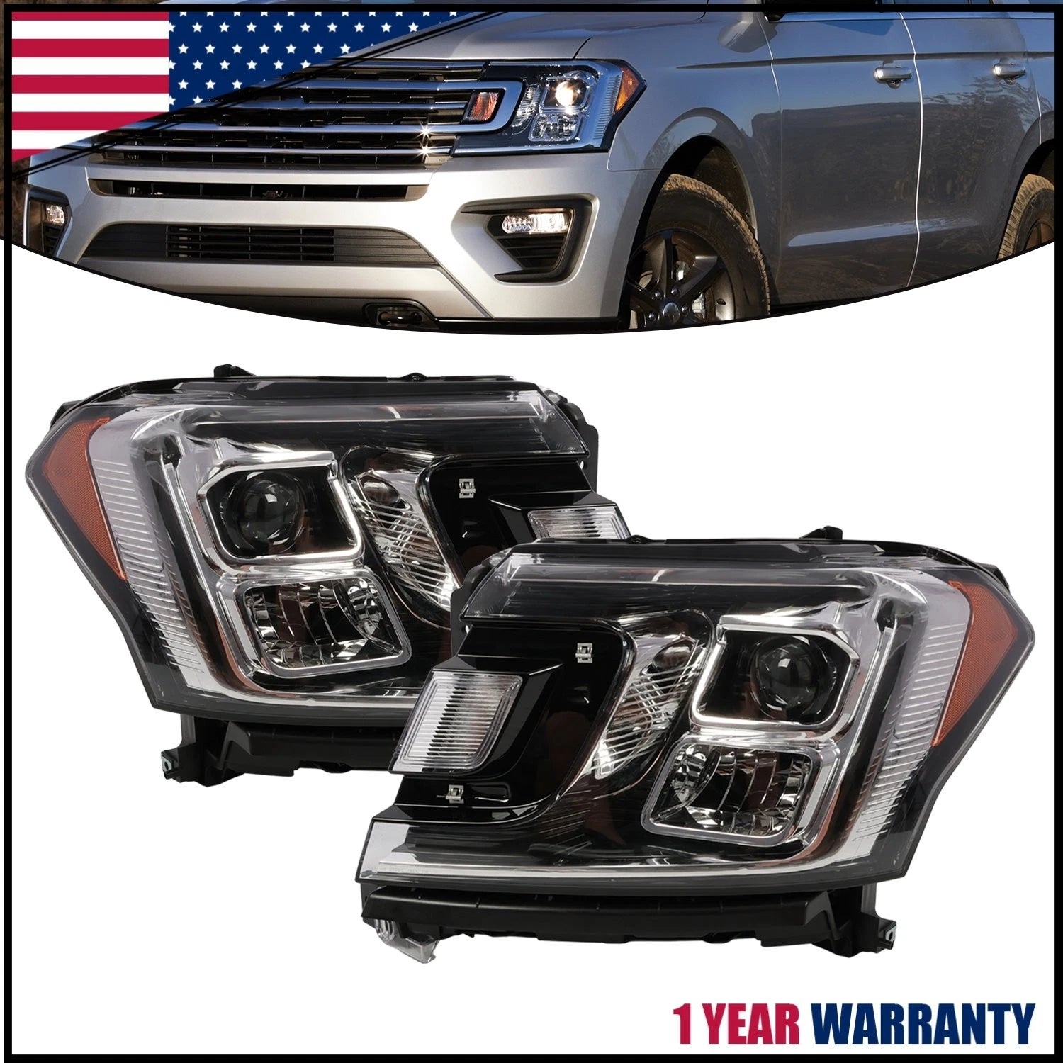 Pair Halogen Headlight Assembly for Ford Expedition (2018–2021)