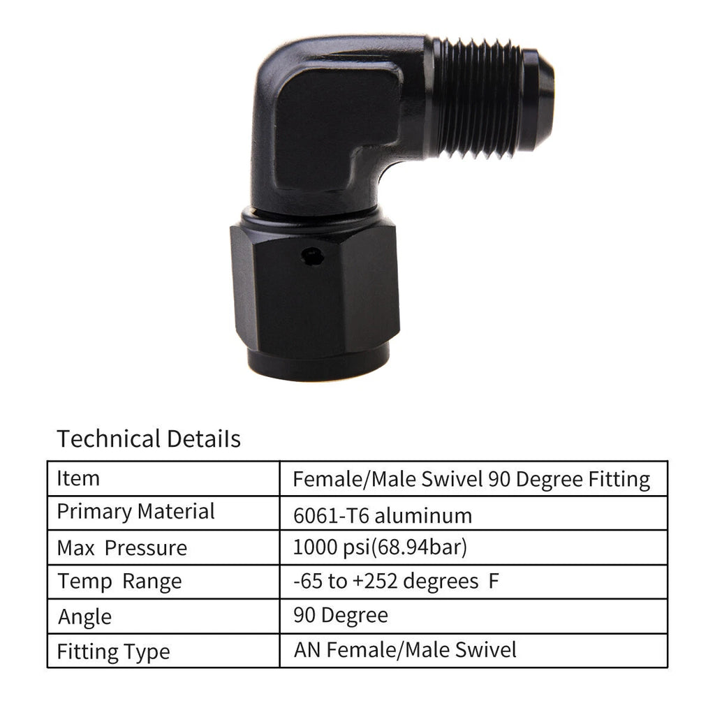 2X 6AN 8AN 10AN Female to Male Flare 90 Degree Swivel Fitting Adapter