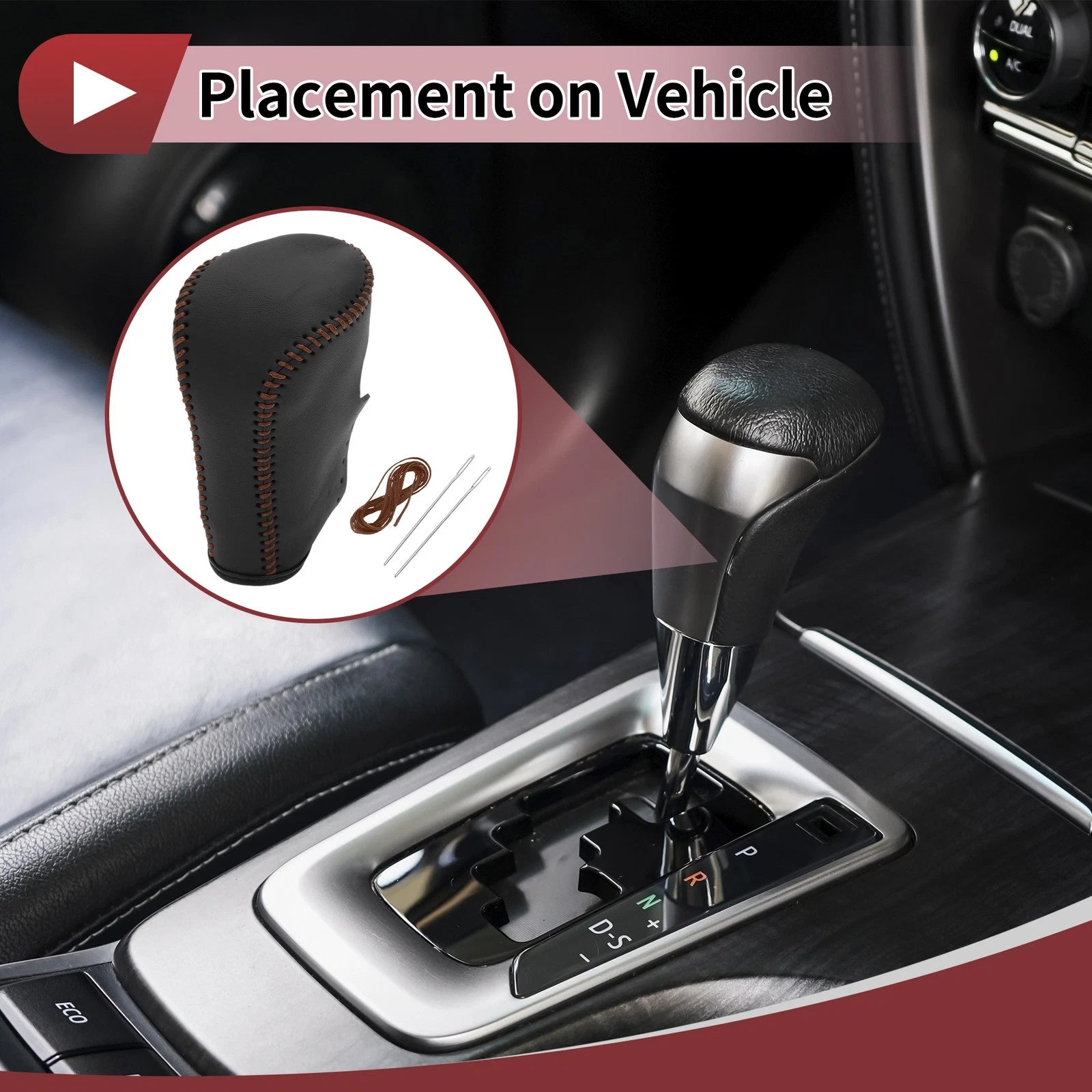 1 Pc Gear Shift Knob Cover for Honda Accord (2008–2012) Black Brown Faux Leather