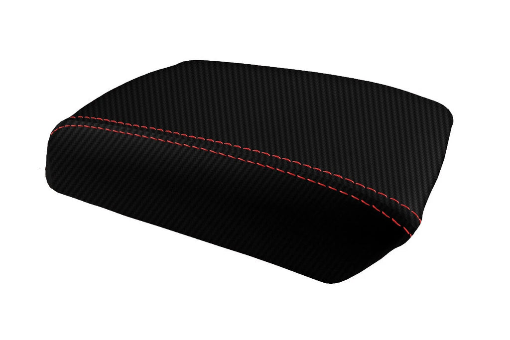 Carbon Fiber Console Lid Cover for Hyundai Tiburon (2003–2008) Black Red Stitch