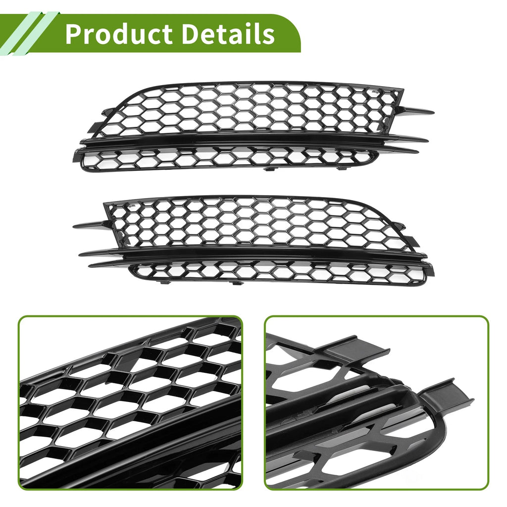 1 Pair Front Fog Light Grills for Audi A6 C7 (2012–2018) No. 4G0807681F Black Honeycomb