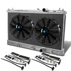 Dual Row Aluminum Chrome Radiator with 10" Black Cooling Fans for MT/Manual