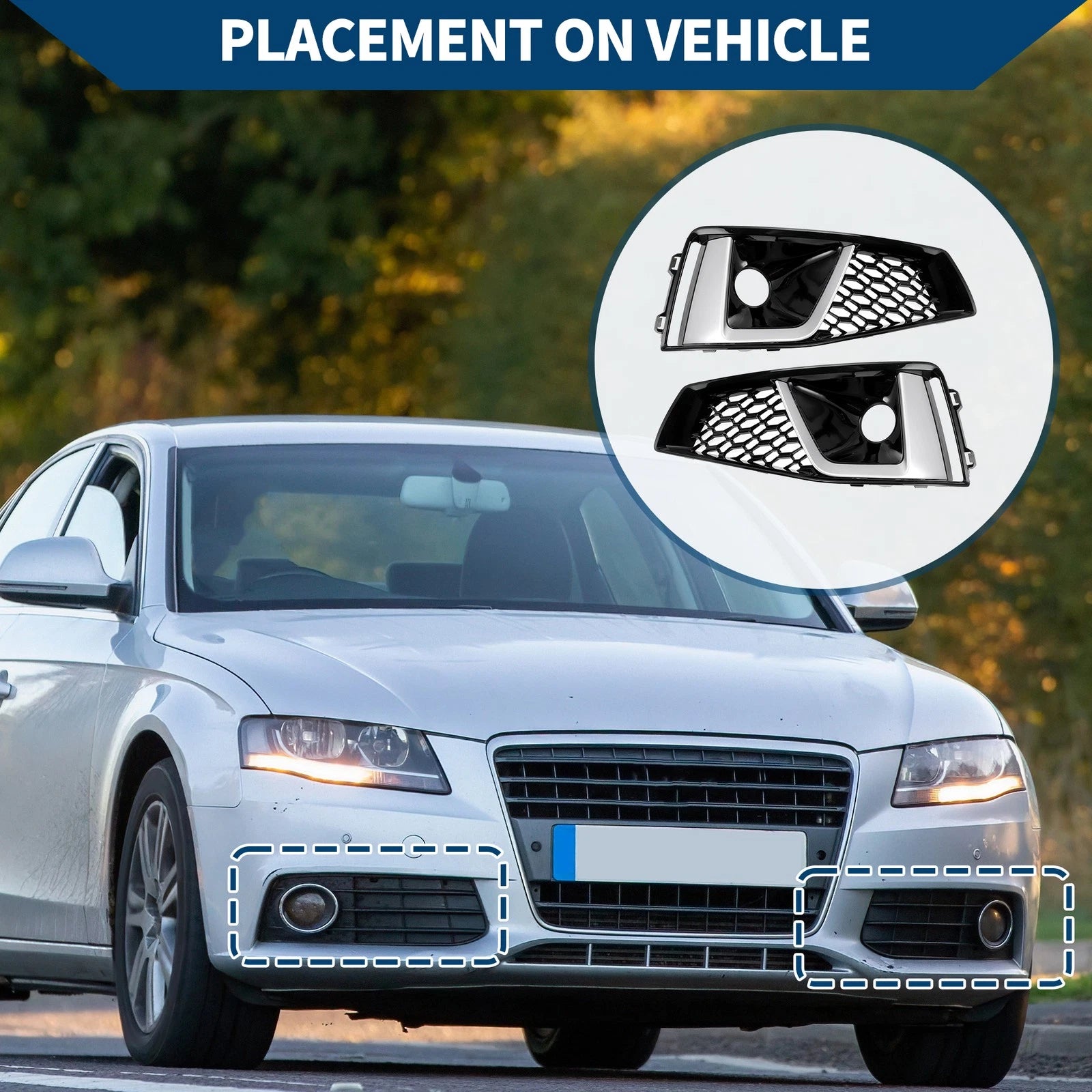 1 Pair Front Fog Light Grill for Audi A6 C7 (2012–2015) No.8WD807681J