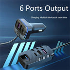 6-Port USB Car Charger 66W Quick Charge 3.0 & PD