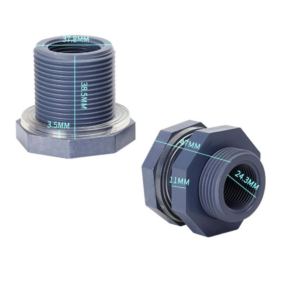 Bulkhead Fitting Adapter with 4mm Seal Gasket for PVC Plastic