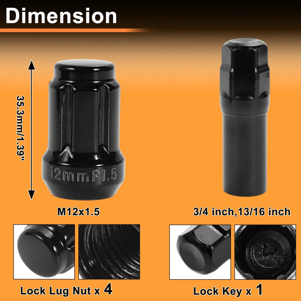 M12x1.5 Tire Wheel Locking Nut with Socket Key for Honda Toyota 