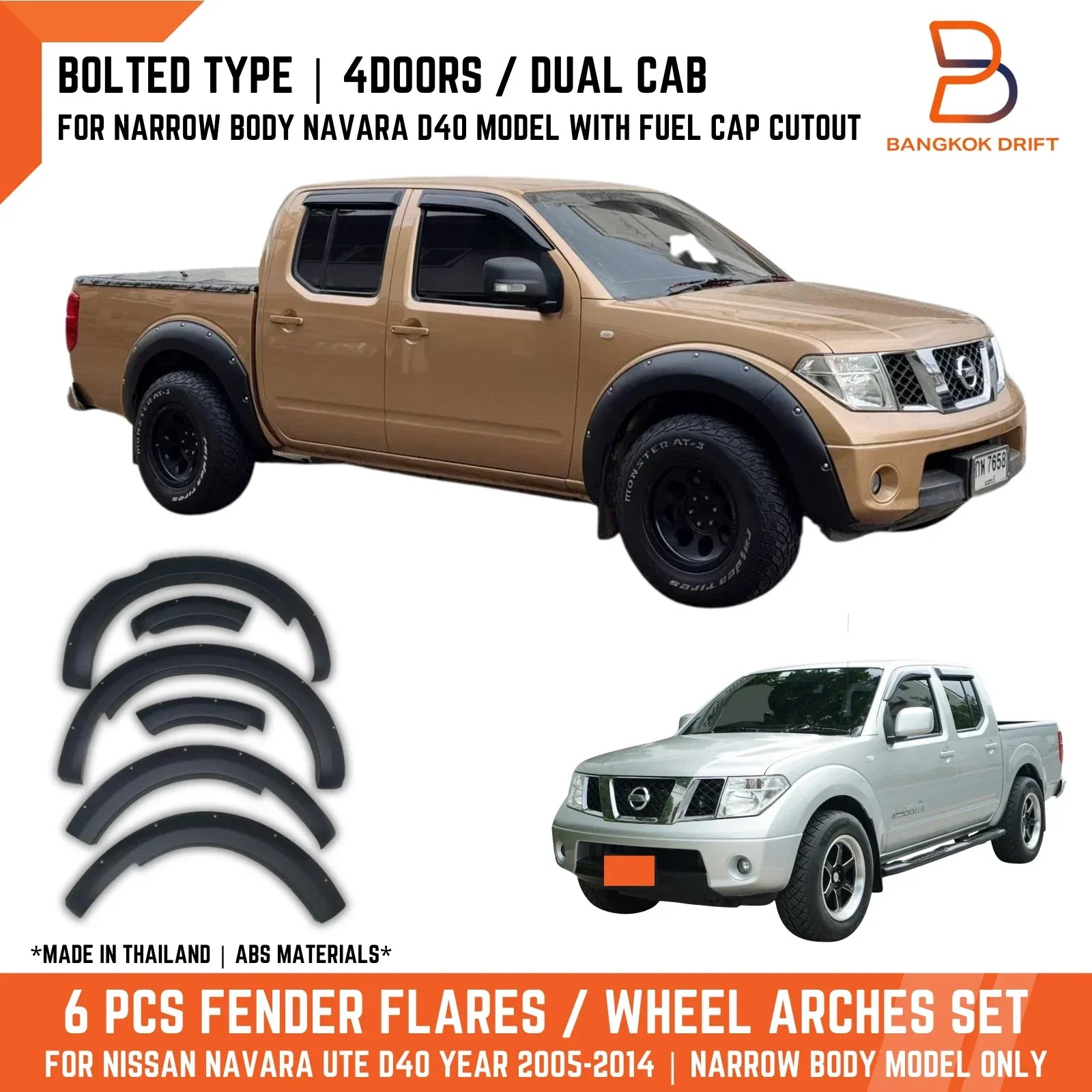 Black Fender Flare Arch for Nissan Navara D40 Narrow Body 4DR Dual Cab