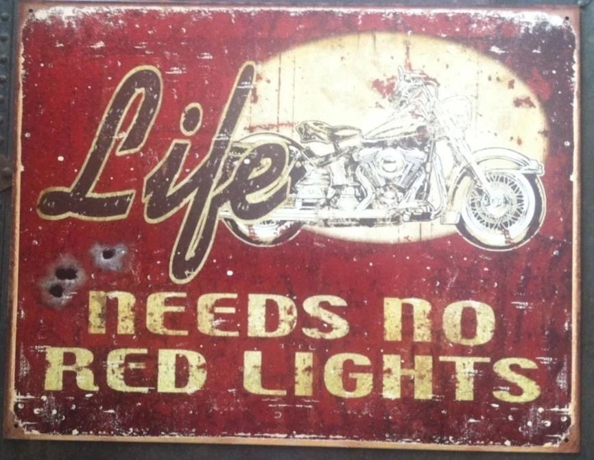 Vintage Replica Tin Metal Sign for Motorcycle (No Red Lights)