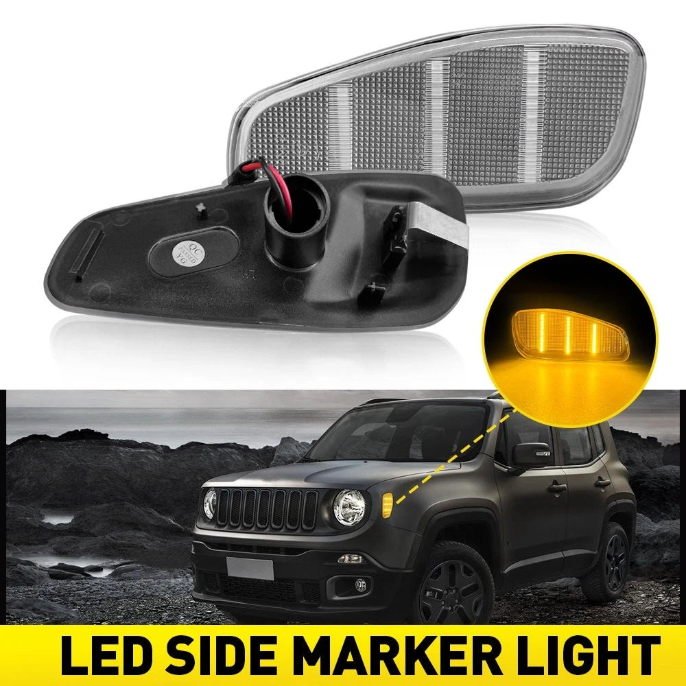 Fender Side Marker Light Turn Signal Amber Lamp Pair for Jeep Renegade (2015–2023)