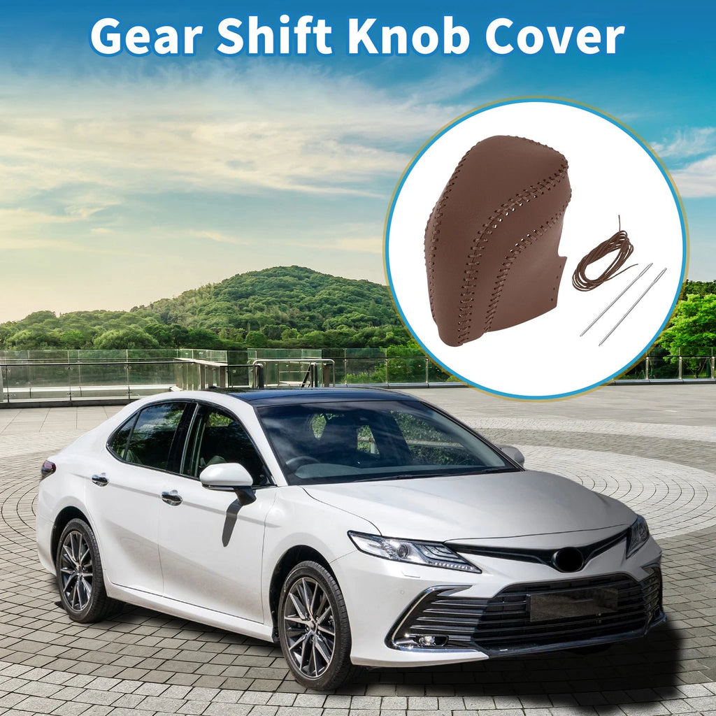 1 Pc Gear Shift Knob Cover for Toyota Camry (2018–2024) Brown Faux Leather