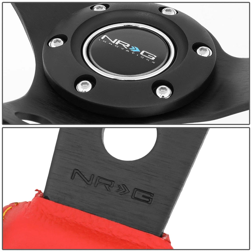 NRG 35cm Deep Dish Steering Wheel for Universal Fit (3" Deep, Red Leather)