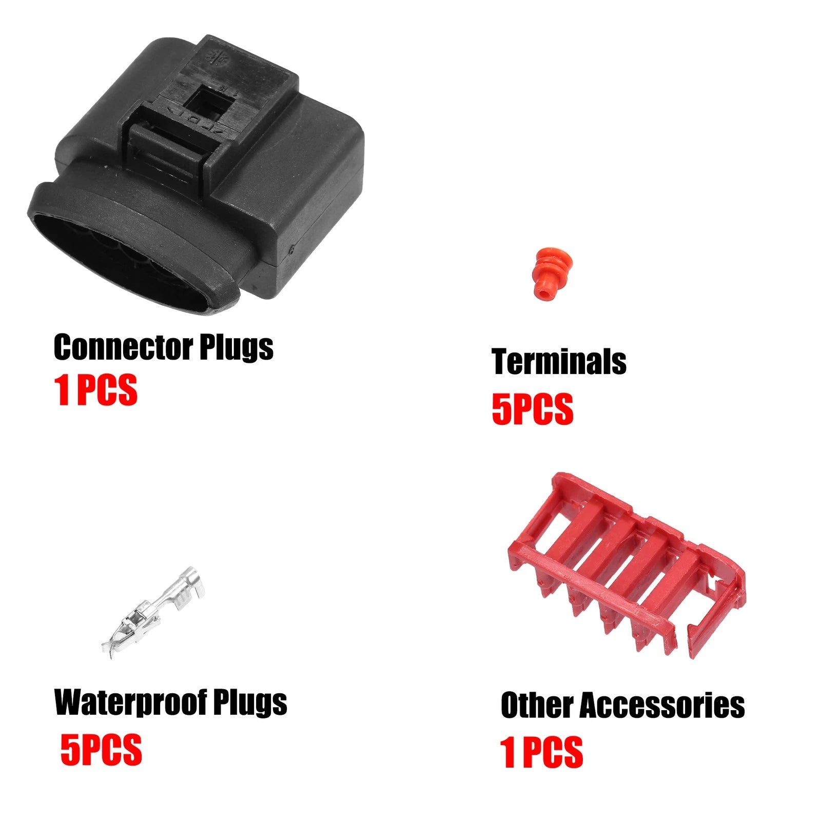 Set of 5 Pin No.1J0973775A Sealed Female JPT Connector Plugs for VW Audi 