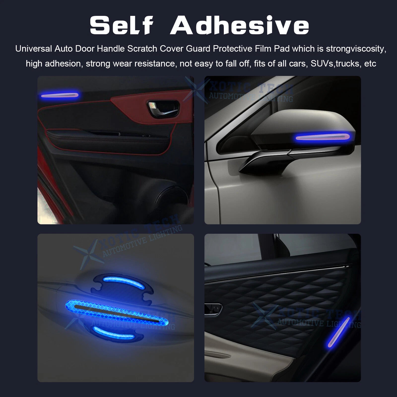 8x 3D Blue Carbon Fiber Door Handle Reflective Strip Guard for (---)