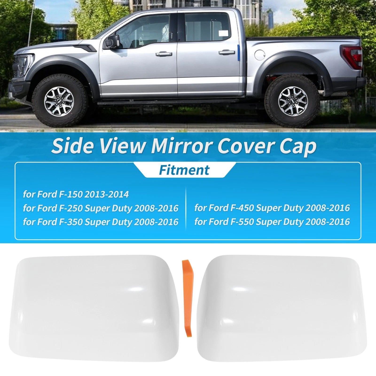 2Pcs White Top Half Door Mirror Cap Cover for Ford F250 F350 (2008–2016)