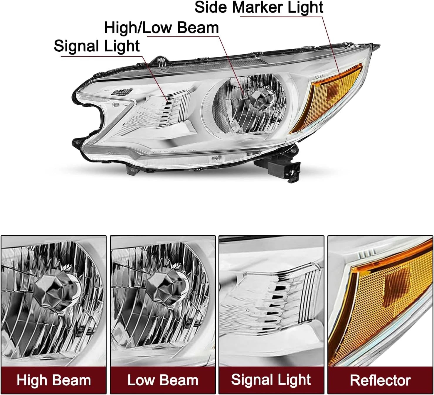Set of 2 Chrome Amber Corner Headlights for Honda CR-V (2012–2014)