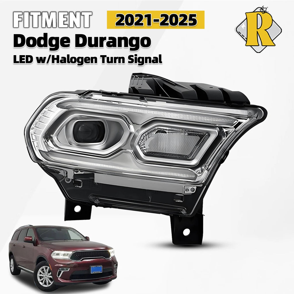 LED Headlight for Dodge Durango (2021–2025) w/Halogen Turn Signal Chrome Right