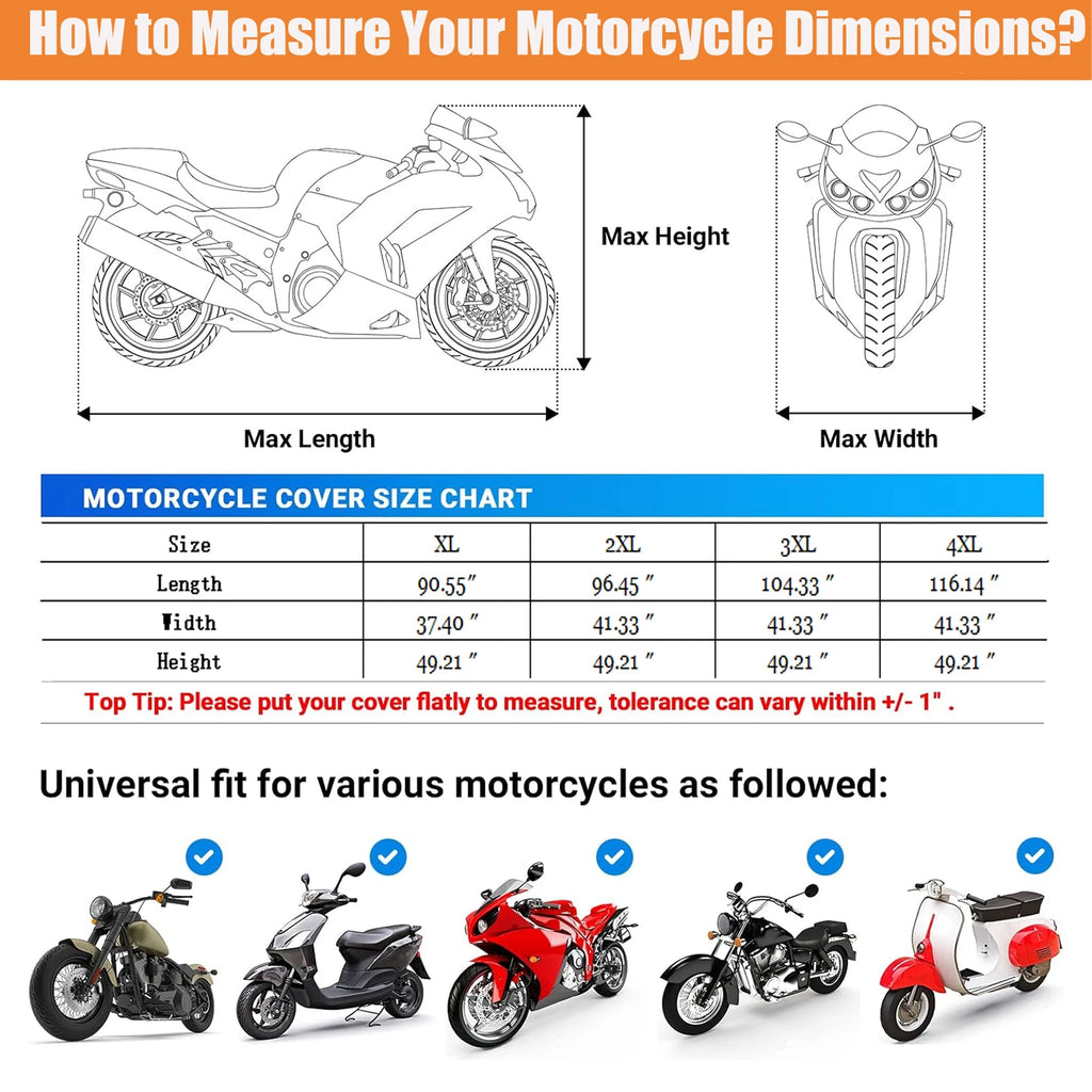 3XL Motorcycle Cover for Waterproof Outdoor Rain Dust UV Protection