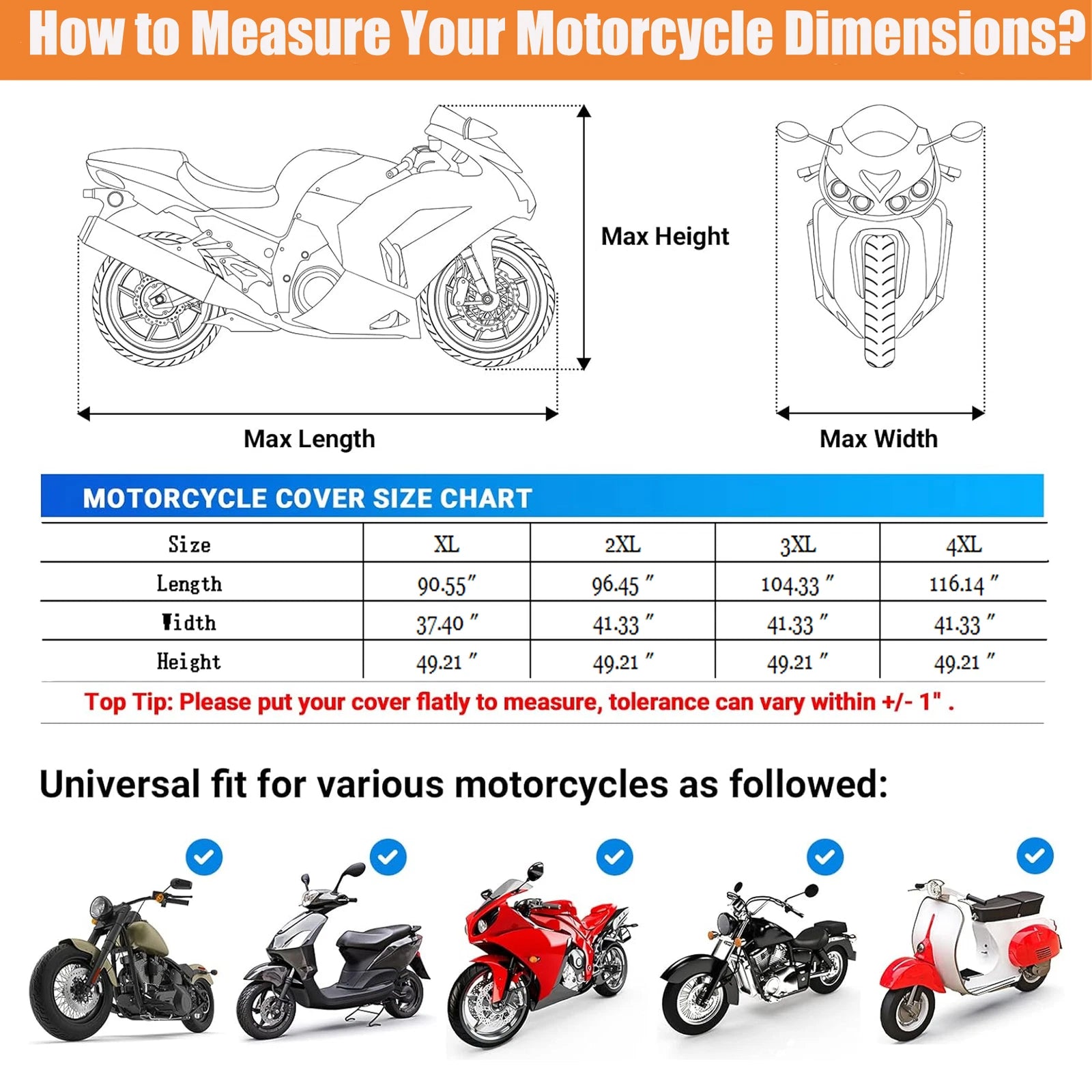 3XL Motorcycle Cover for Waterproof Outdoor Rain Dust UV Protection
