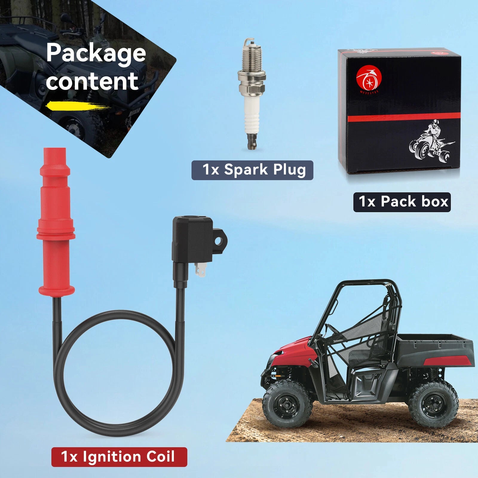 Ignition Coil & Spark Plug for Polaris Ranger 400 500, Sportsman 500 (2000-2014)