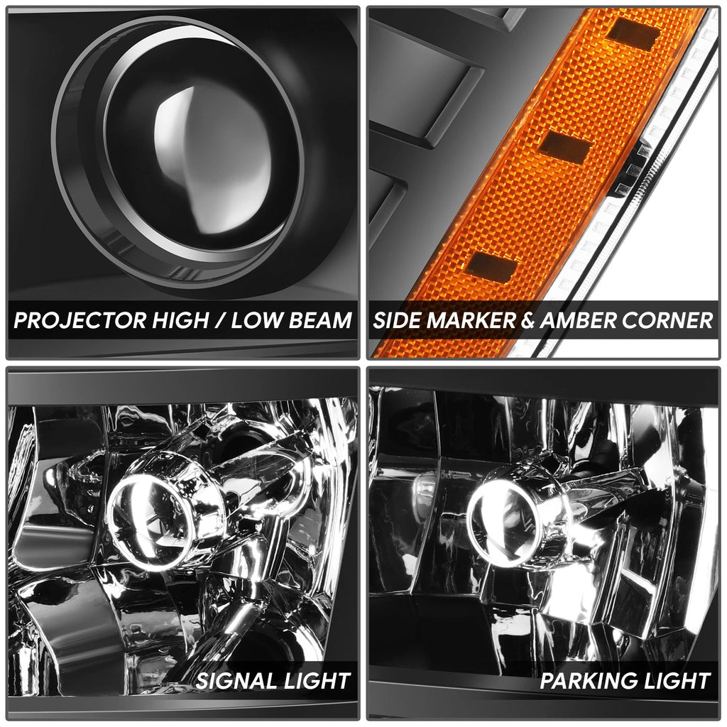 LED DRL Black Amber Projector Headlights for Cadillac Escalade ESV EXT (2007–2014)