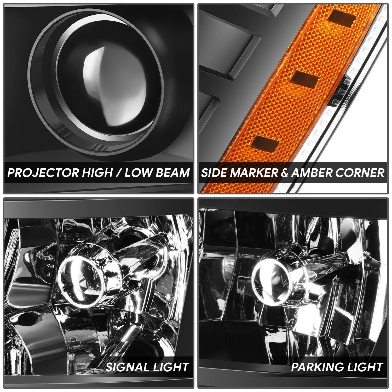 LED DRL Black Amber Projector Headlights for Cadillac Escalade ESV EXT (2007–2014)