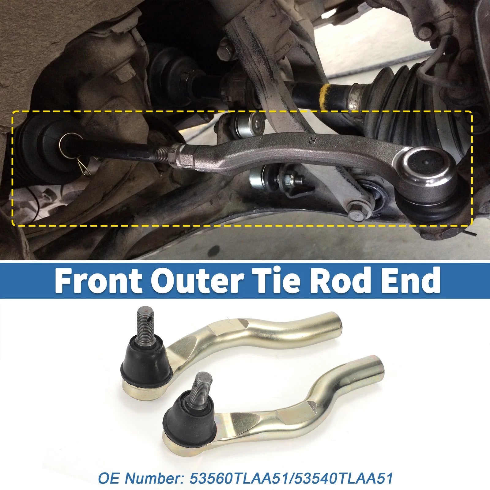 2pcs Front Outer Tie Rod Ends for Honda CR-V (No. 53560TLAA51/53540TLAA51)