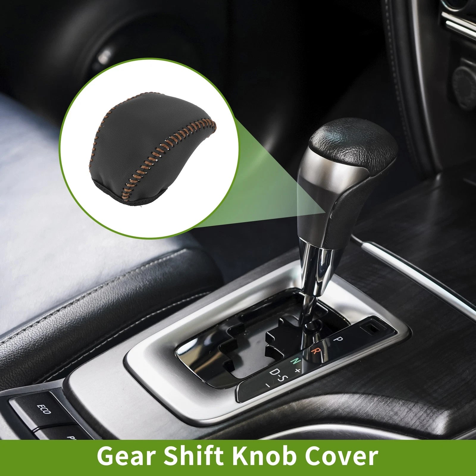 Gear Shift Knob Cover for Toyota RAV4 (2019–2024) Black Brown Faux Leather