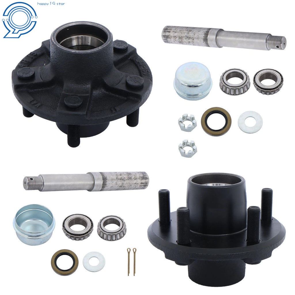 Set of 2 Trailer Hub Kits with 1" Round BT8 Spindle & Bearings 5 on 4.5"