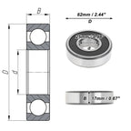 1 Pc 6305DDU Deep Groove Ball Bearing P4 for Scooter Skateboard (25x62x17mm)