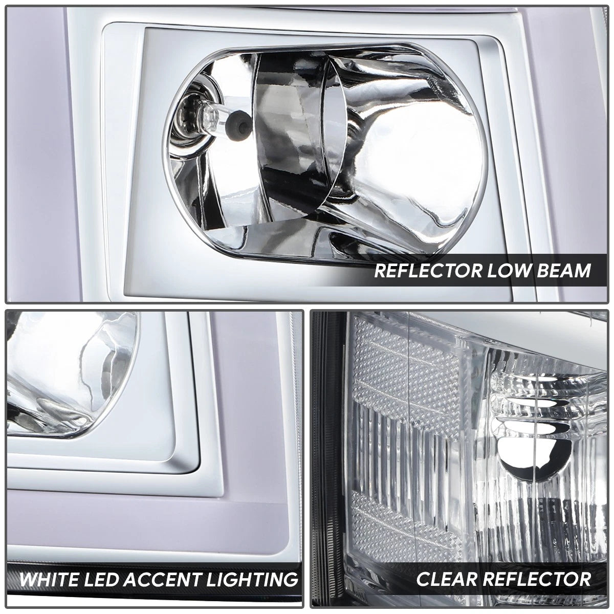 Chrome Housing Headlight Headlamp w/LED Bar for Silverado 1500 2500HD 3500 (2007–2014)