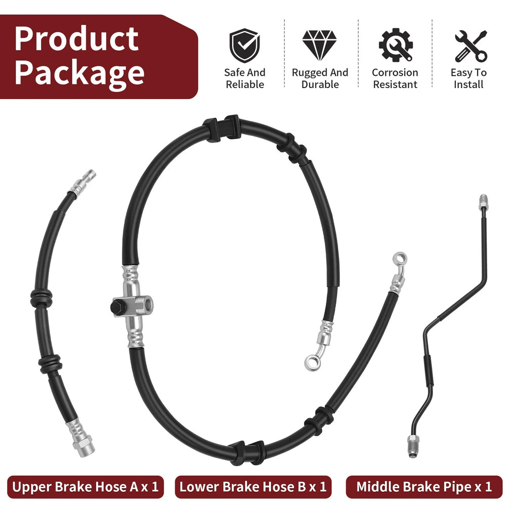 Front Upper Lower Brake Hose Line A+B & Pipe Kit for Honda Sportrax 250 (2001–2005)