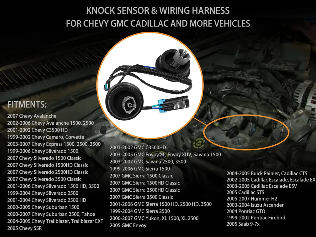 Knock Sensors with Harness Kit for Chevy Silverado GMC Sierra (2007-2013)
