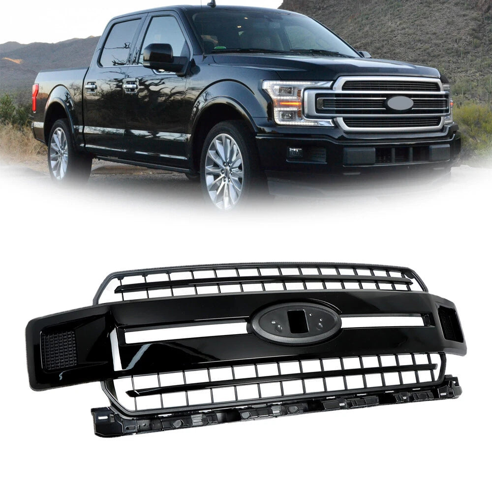 Front Upper Bumper Grille for Ford F-150 XL XLT (2018–2020) Glossy Black