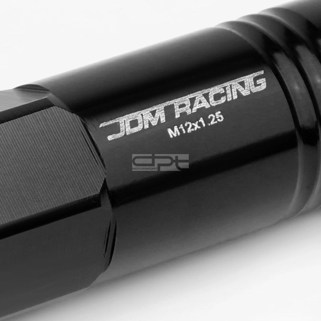 20 PCS Open End M12x1.25 60mm Tall Black Aluminum Lug Nuts + Adapter