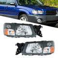 Set of 2 Halogen Headlights for Subaru Forester (2003–2004) Black Bezel