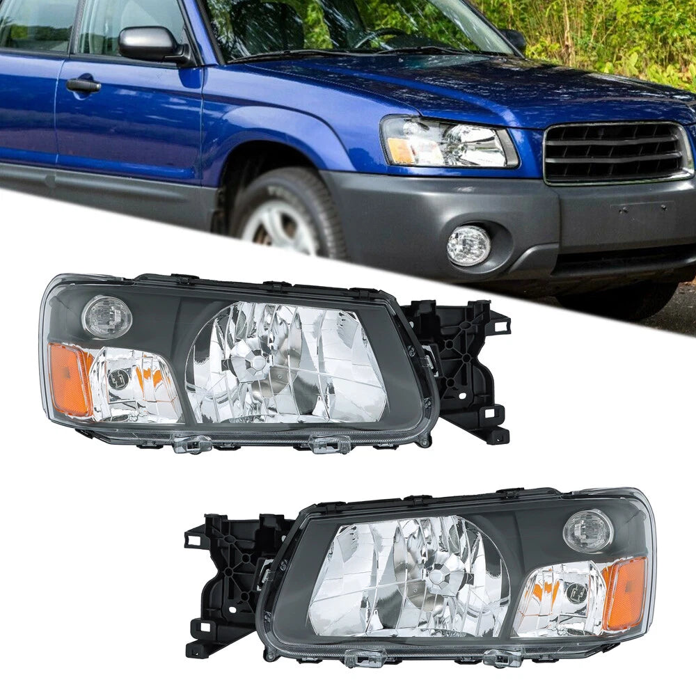 Set of 2 Halogen Headlights for Subaru Forester (2003–2004) Black Bezel