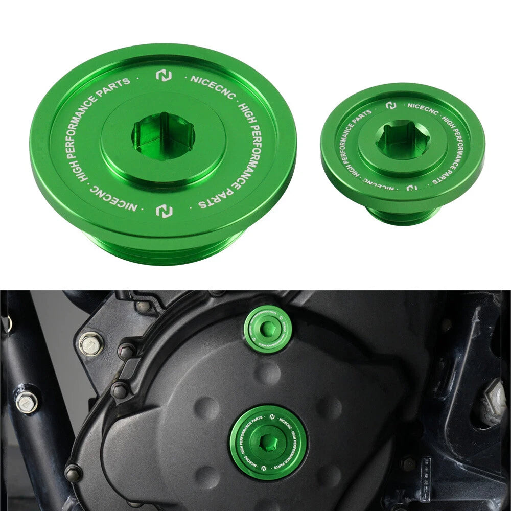 Aluminum Engine Cover Caps for Kawasaki KLR650 (1987–2024) - Green