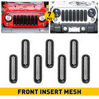 7Pc Matte Black Insert Mesh Grille Trim for Jeep Wrangler JK (2007–2018)