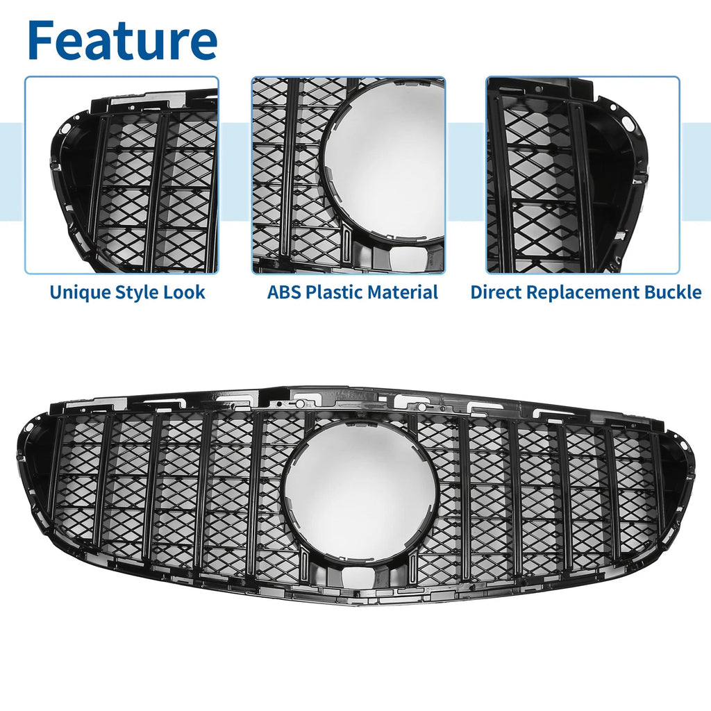 Front Upper Bumper Grille for Mercedes-Benz E200 (2014–2016) Black