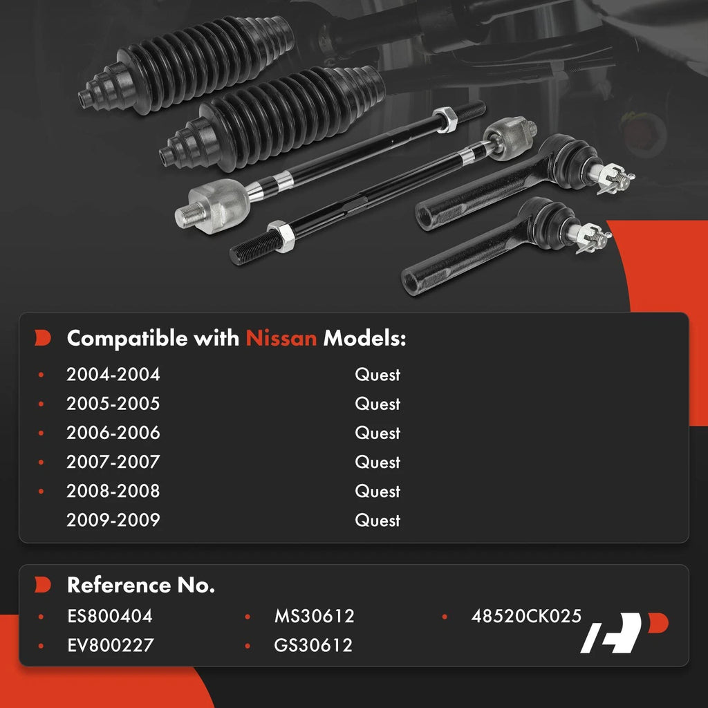 Set of 6 Tie Rods for Nissan Quest (2004–2009)