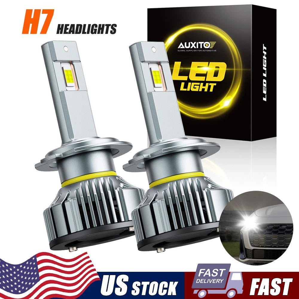 Set of 2 H7 LED Headlight Bulbs for High Low Beam (6500K Xenon White)