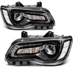 2X Headlights with Bulbs for Chrysler 300 (2015–2023) Black