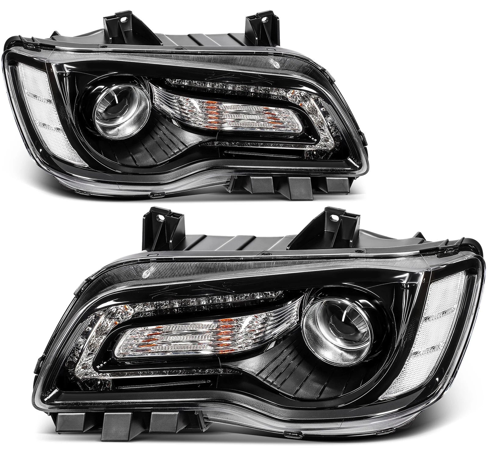 2X Headlights with Bulbs for Chrysler 300 (2015–2023) Black
