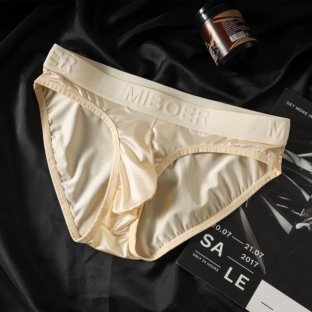 Set of 4 Solid Color Satinlike Ice Silk Briefs Underwear Bulge Pouch