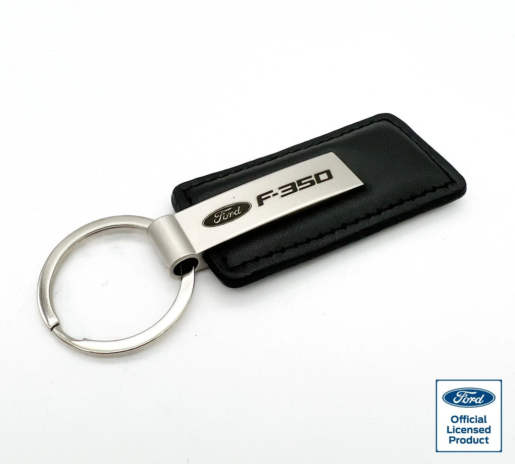 Leather Key Fob Black Rectangle for Ford F-350 Pickup Truck Emblem Logo (2000–2024)