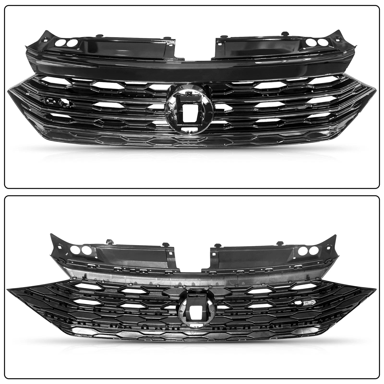 Front Bumper Grille for Volkswagen Jetta GLI (2019–2020) Glossy Black Trim