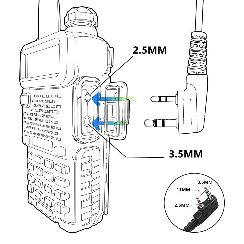 2 Pin PTT Headset for (8mm Pin Spacing, 11mm Center Distance)