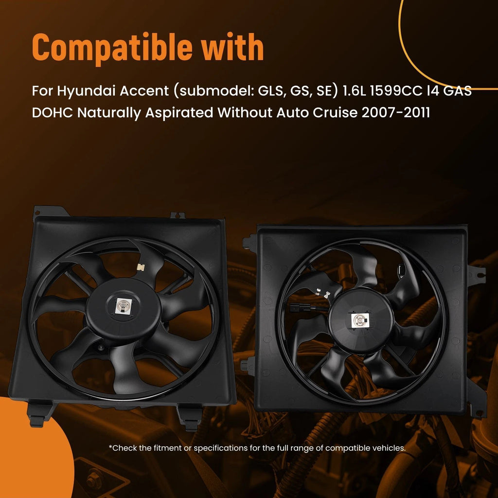 2X Radiator Cooling Fan for Hyundai Accent 1.6L (2007–2011) 253800M10 977300M000