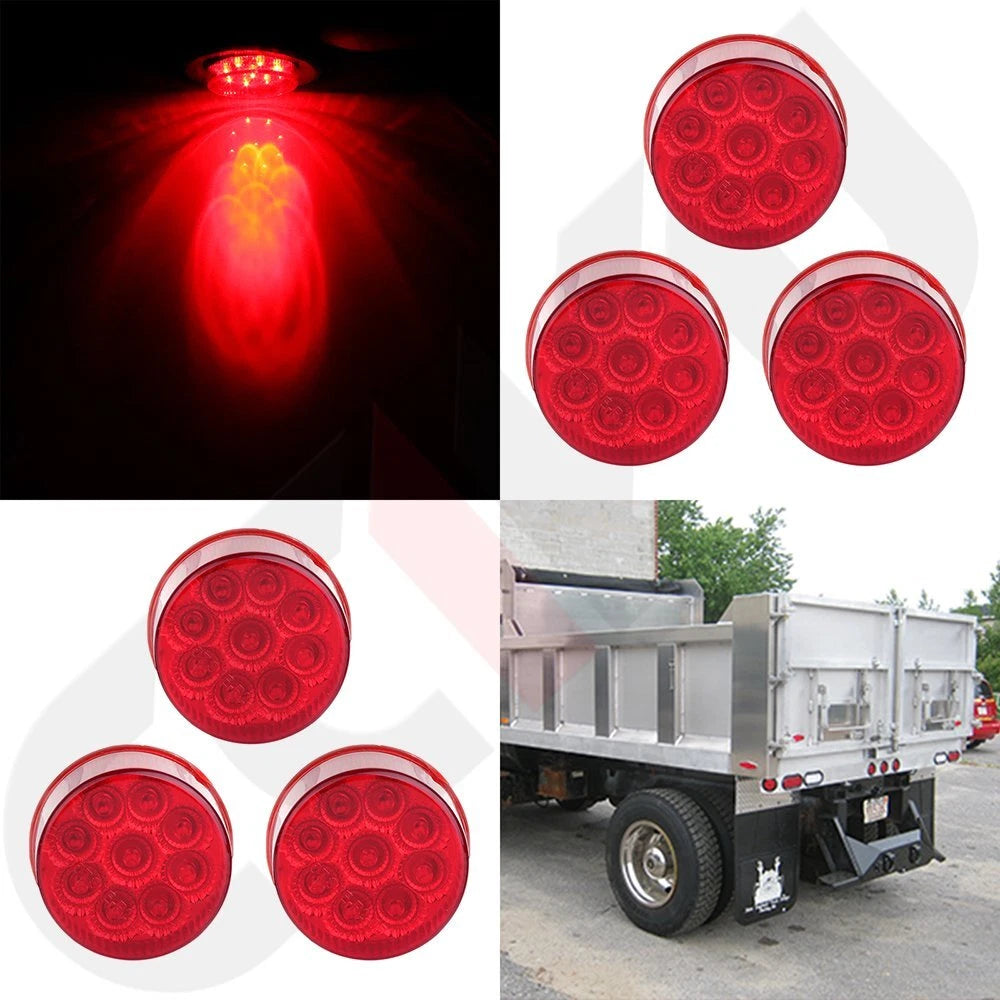 Set of 6 Red 2 Inch Round LED Side Marker Lights for Universal Trailers